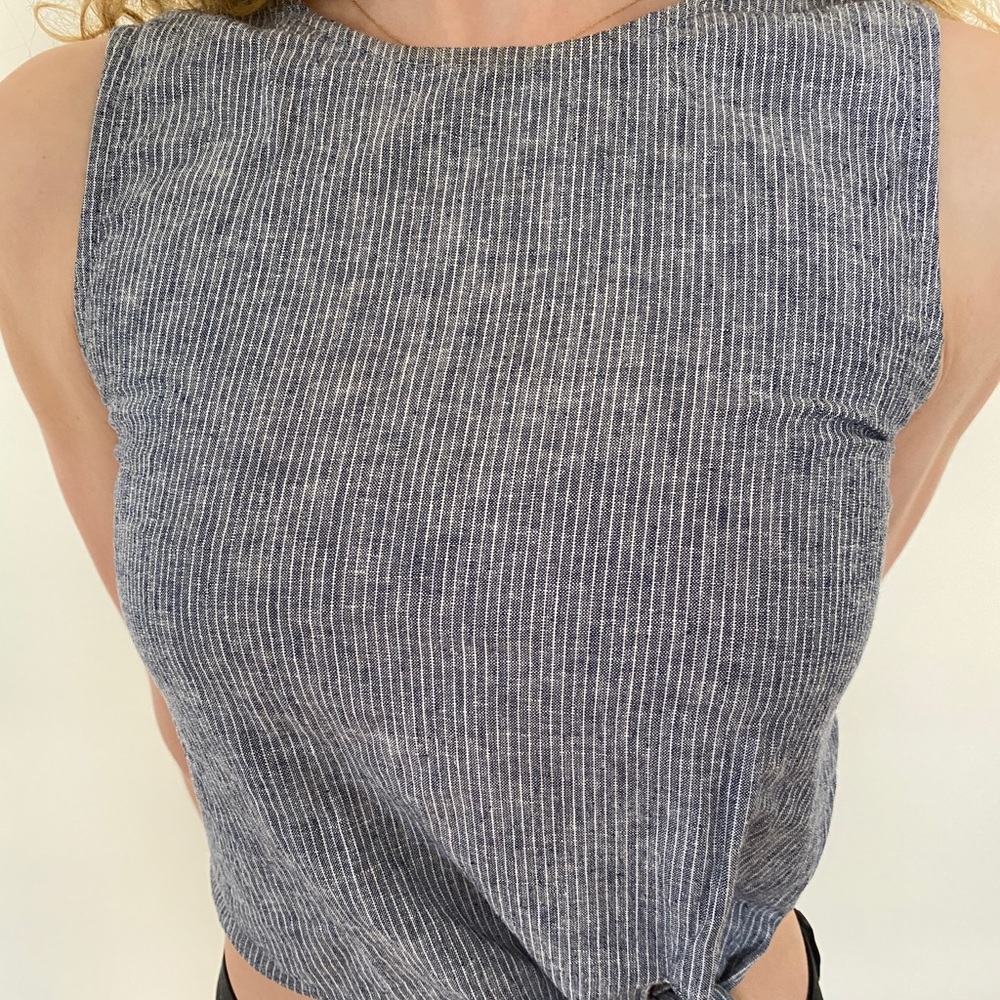 Aqua stripped blue and white cropped blouse in S!